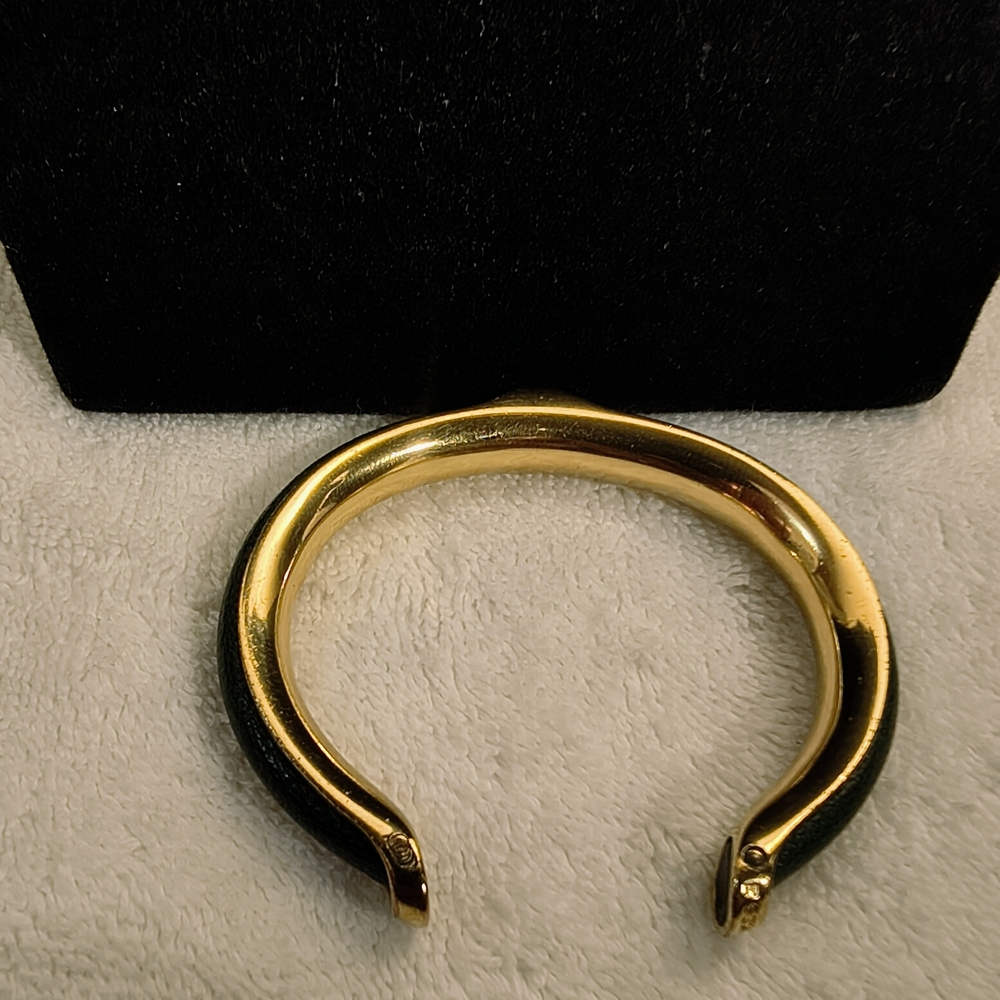 Gold Plated Dark Green Leather Hermes Kyoto Bracelet